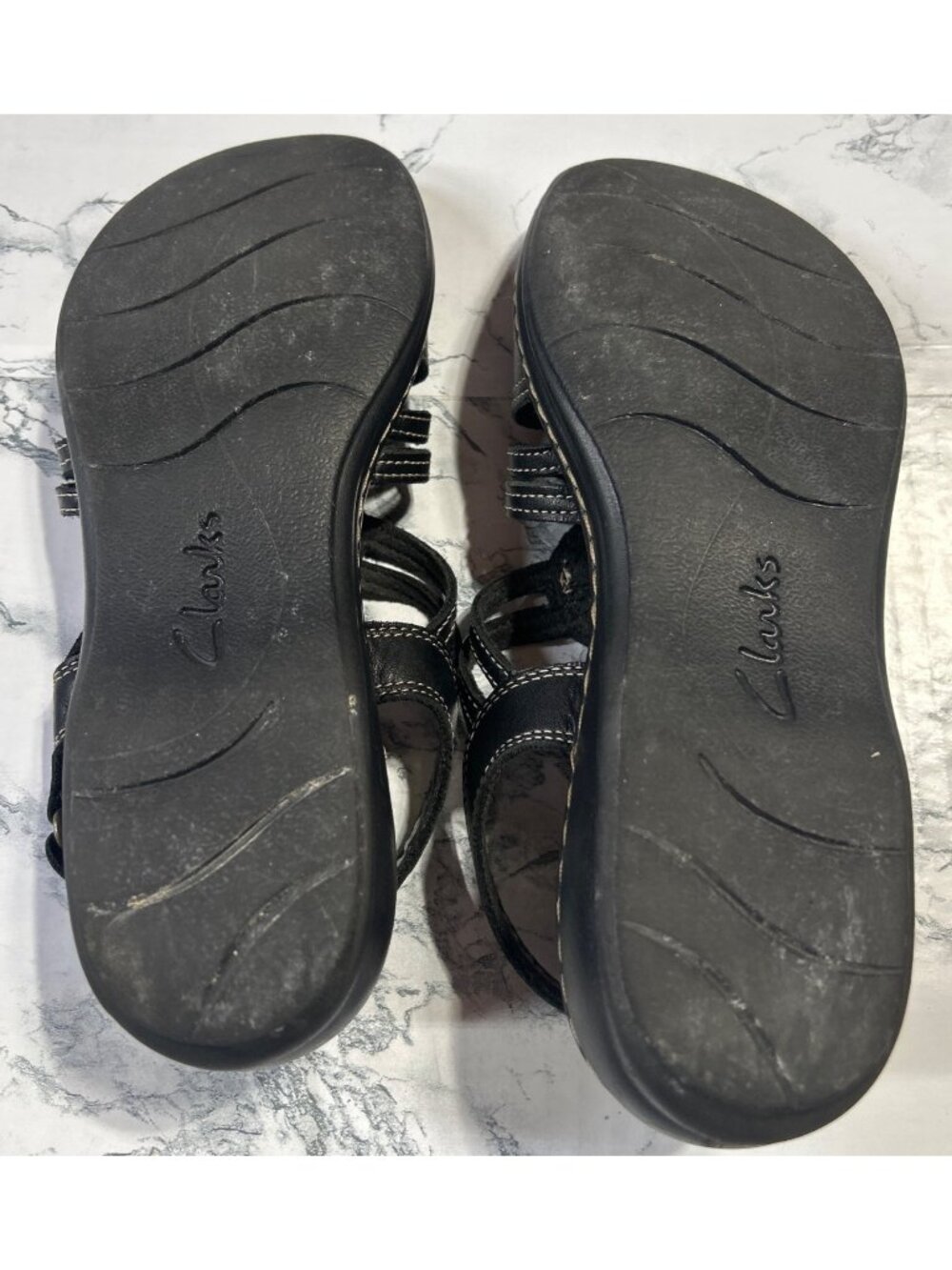 Clarks Collection Womens Size 8.5W Black Leather Sandals Ultimate Comfort - Picture 7 of 13
